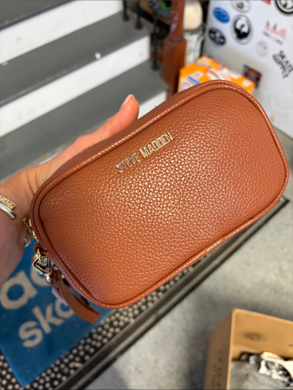 Steve Madden Tan Pebbled Leather Crossbody Camera Bag